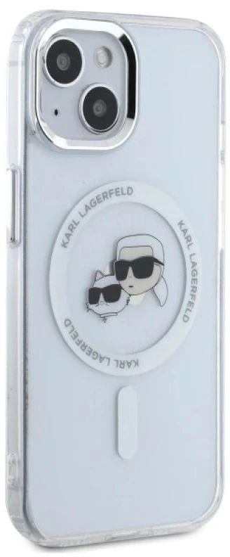 Karl Lagerfeld KLHMP15SHLSKCH Apple iPhone 15 6.1″ baltos spalvos kietas dėklas IML Metal Karl&Choupette Head Mag