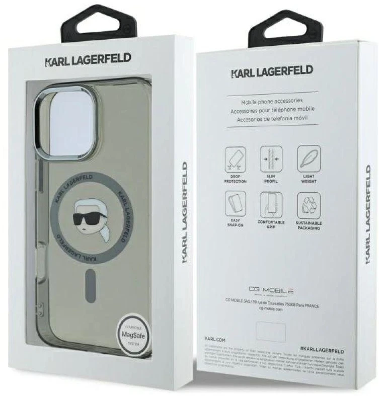 Karl Lagerfeld IML Metal Karl Head MagSafe Apple iPhone 16 Pro Max - dėklas telefonui juodos spalvos
