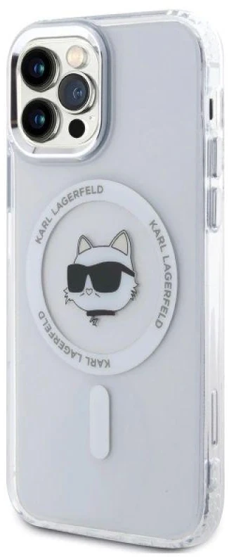 Karl Lagerfeld KLHMP12MHLSCHH Apple iPhone 12 / 12 Pro 6.1″ baltos spalvos kietas dėklas IML Metal Choupette Head