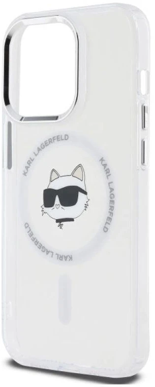 Karl Lagerfeld KLHMP13LHLSCHH Apple iPhone 13 Pro 6.1″ baltos spalvos kietas dėklas IML Metal Choupette Head MagS