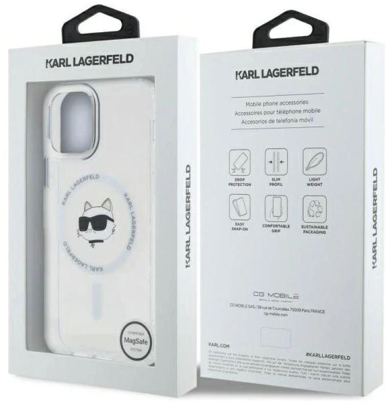 Karl Lagerfeld KLHMP12MHLSCHH Apple iPhone 12 / 12 Pro 6.1″ baltos spalvos kietas dėklas IML Metal Choupette Head