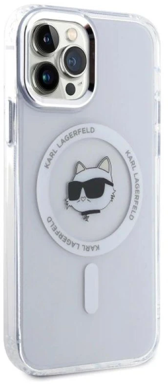 Karl Lagerfeld KLHMP12MHLSCHH Apple iPhone 12 / 12 Pro 6.1″ baltos spalvos kietas dėklas IML Metal Choupette Head