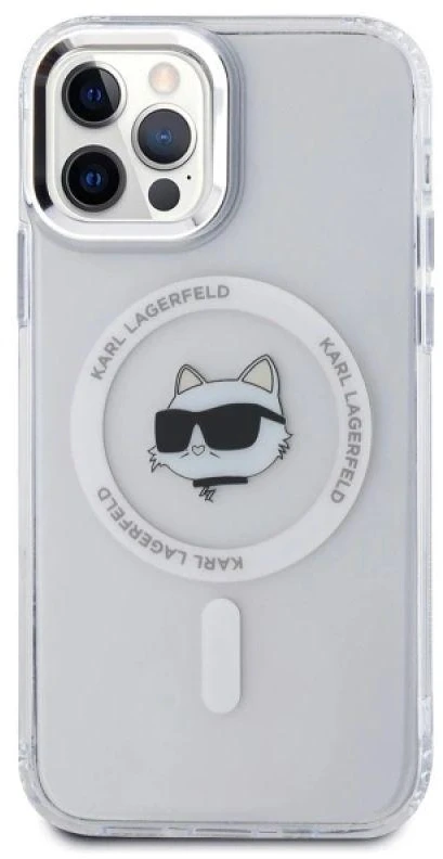 Karl Lagerfeld KLHMP12MHLSCHH Apple iPhone 12 / 12 Pro 6.1″ baltos spalvos kietas dėklas IML Metal Choupette Head