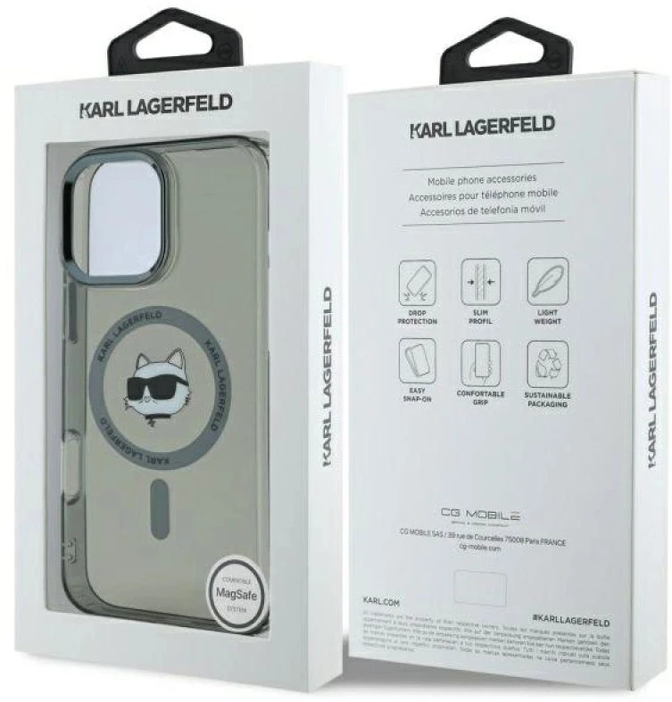 Karl Lagerfeld KLHMP16XHLSCHK Apple iPhone16 Pro Max 6.9″ juodos spalvos kietas dėklas IML Metal Choupette Head M