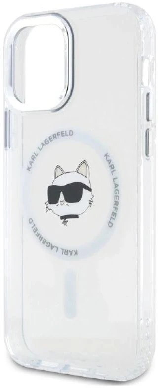 Karl Lagerfeld KLHMP12MHLSCHH Apple iPhone 12 / 12 Pro 6.1″ baltos spalvos kietas dėklas IML Metal Choupette Head