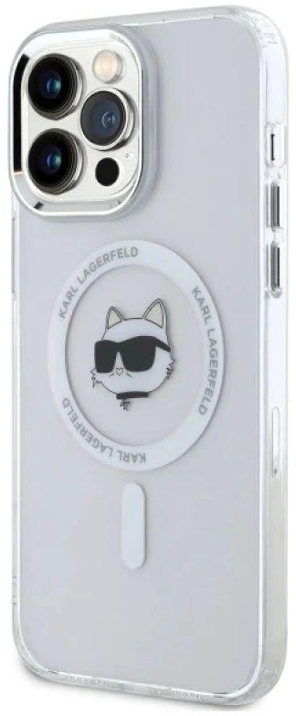 Karl Lagerfeld KLHMP13XHLSCHH Apple iPhone 13 Pro Max 6.7″ baltos spalvos kietas dėklas IML Metal Choupette Head