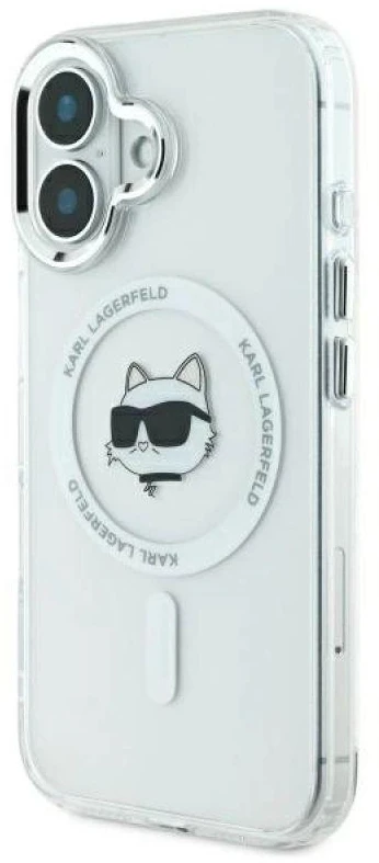 Karl Lagerfeld KLHMP16MHLSCHH Apple iPhone 16 Plus 6.7″ baltos spalvos kietas dėklas IML Metal Choupette Head MagSa