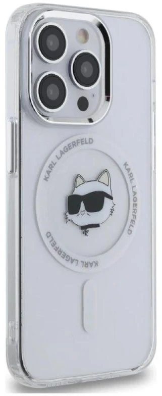 Karl Lagerfeld KLHMP14LHLSCHH Apple iPhone 14 Pro 6.1″ baltos spalvos kietas dėklas IML Metal Choupette Head MagS