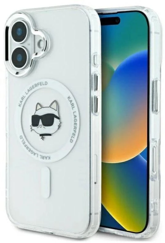 Karl Lagerfeld KLHMP16MHLSCHH Apple iPhone 16 Plus 6.7″ baltos spalvos kietas dėklas IML Metal Choupette Head MagSa