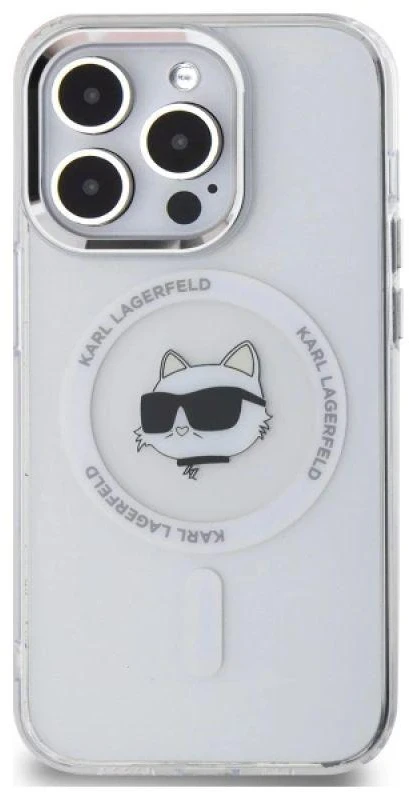 Karl Lagerfeld KLHMP14LHLSCHH Apple iPhone 14 Pro 6.1″ baltos spalvos kietas dėklas IML Metal Choupette Head MagS