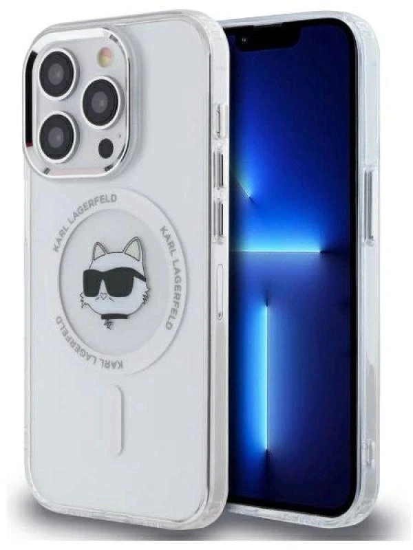 Karl Lagerfeld KLHMP14LHLSCHH Apple iPhone 14 Pro 6.1″ baltos spalvos kietas dėklas IML Metal Choupette Head MagS