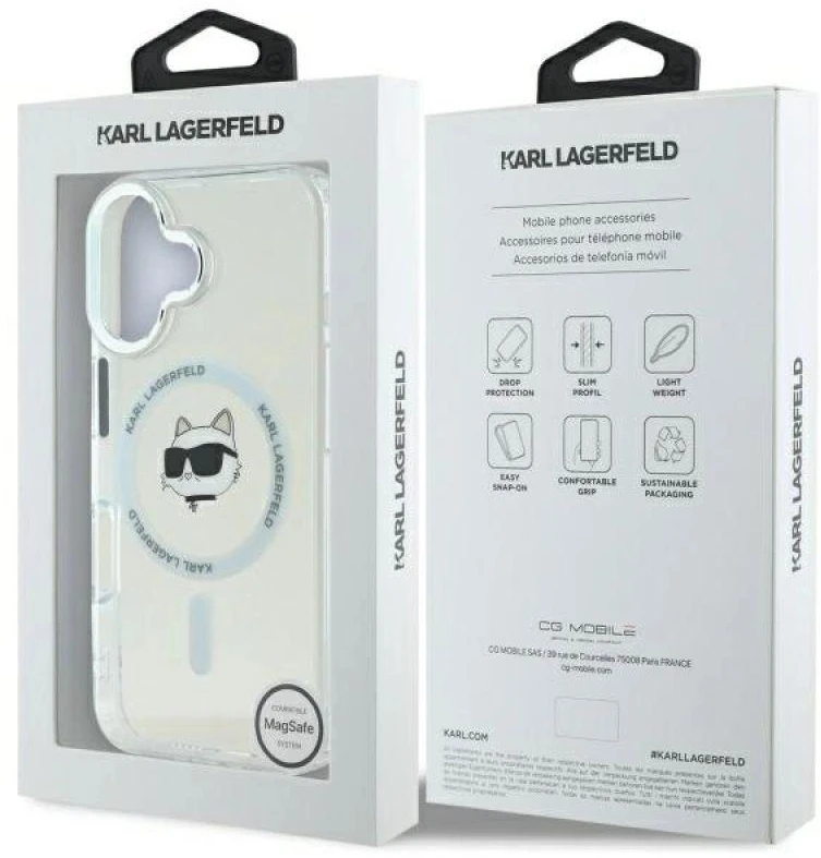 Karl Lagerfeld KLHMP16MHLSCHH Apple iPhone 16 Plus 6.7″ baltos spalvos kietas dėklas IML Metal Choupette Head MagSa