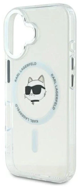 Karl Lagerfeld KLHMP16MHLSCHH Apple iPhone 16 Plus 6.7″ baltos spalvos kietas dėklas IML Metal Choupette Head MagSa