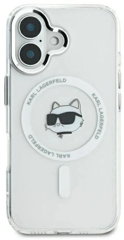 Karl Lagerfeld KLHMP16MHLSCHH Apple iPhone 16 Plus 6.7″ baltos spalvos kietas dėklas IML Metal Choupette Head MagSa