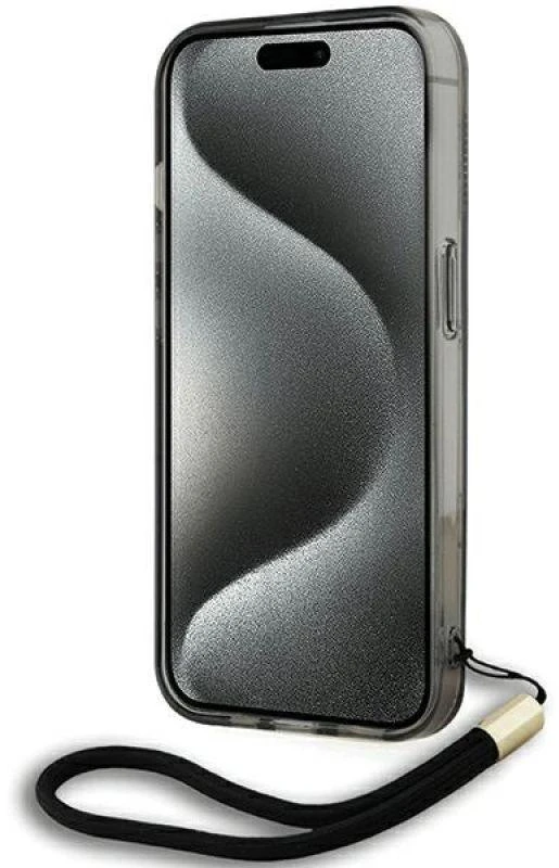 Karl Lagerfeld KLHCP15LHKDPNSK Apple iPhone 15 Pro 6.1″ juodos spalvos kietas dėklas IML Mono KL Pattern & Cord