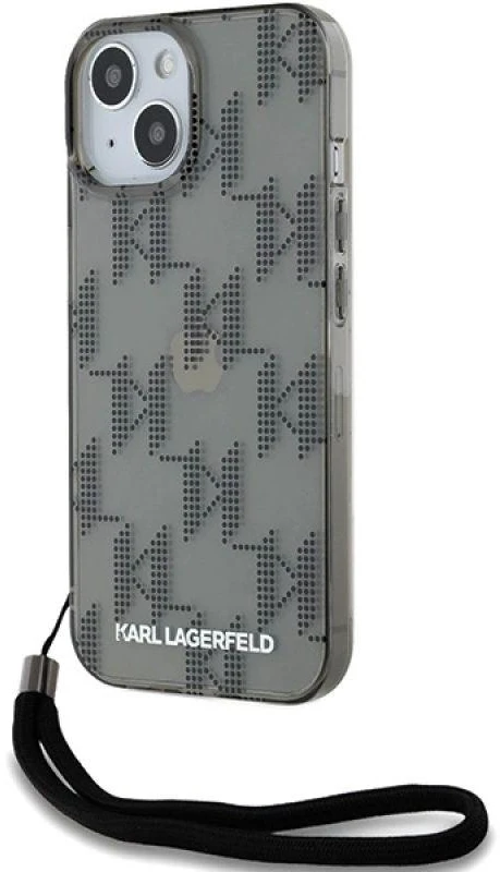 Karl Lagerfeld KLHCP15SHKDPNSK Apple iPhone 15 / 14 / 13 6.1″ juodos spalvos kietas dėklas IML Mono KL Pattern & C