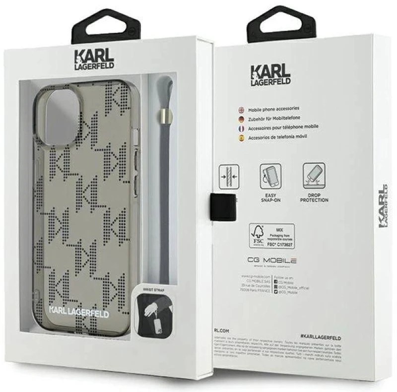 Karl Lagerfeld KLHCP15SHKDPNSK Apple iPhone 15 / 14 / 13 6.1″ juodos spalvos kietas dėklas IML Mono KL Pattern & C