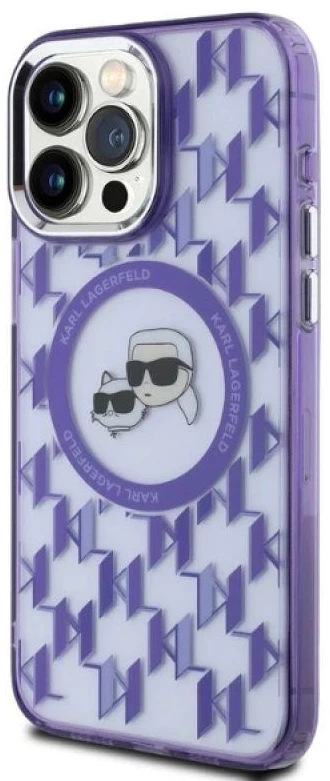 Dėklas Karl Lagerfeld KLHMP15LHMCKMHU Apple iPhone 15 Pro 6.1″ violetinės spalvos IML Monogram Karl&Choupette Head M