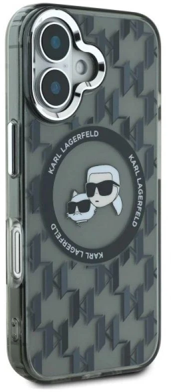 Dėklas Karl Lagerfeld KLHMP16SHMCKMHK Apple iPhone 16 6.1″ juodos spalvos IML Monogram Karl&Choupette Head MagSafe