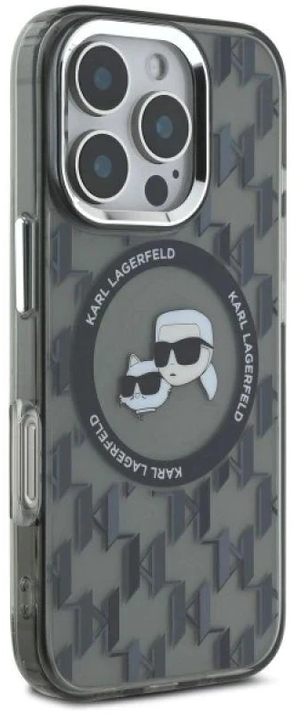Dėklas Karl Lagerfeld KLHMP16LHMCKMHK Apple iPhone 16 Pro 6.3″ juodos spalvos IML Monogram Karl&Choupette Head MagSa