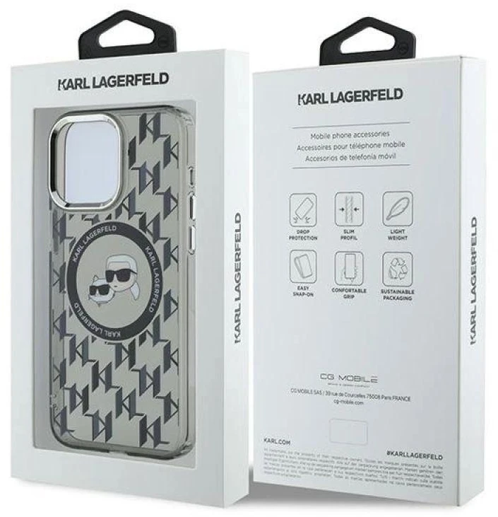 Dėklas Karl Lagerfeld KLHMP15XHMCKMHK Apple iPhone 15 Pro Max 6.7″ juodos spalvos IML Monogram Karl&Choupette Head M