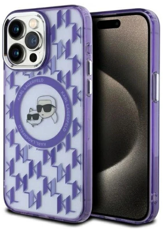 Dėklas Karl Lagerfeld KLHMP15XHMCKMHU Apple iPhone 15 Pro Max 6.7″ violetinės spalvos IML Monogram Karl&Choupette He