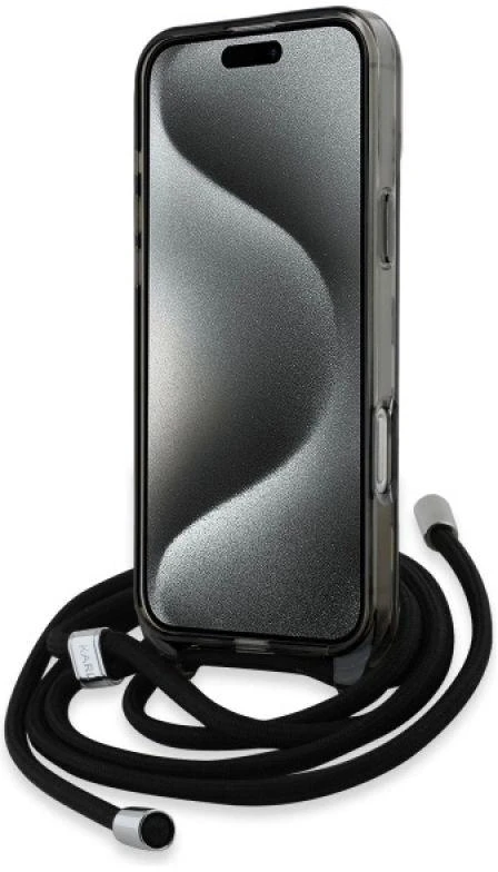 Karl Lagerfeld KLHMP16XHCKCKLCK Apple iPhone 16 Pro Max 6.9″ juodos spalvos kietas dėklas IML Crossbody Monogram Karl