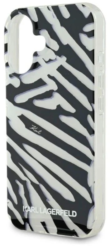 Karl Lagerfeld KLHCP16SHZBPKCCK Apple iPhone 16 6.1″ juodos spalvos kietas dėklas IML Zebra Pattern & Cord