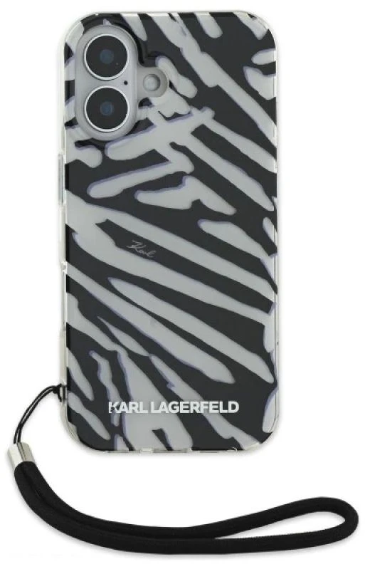 Karl Lagerfeld KLHCP16SHZBPKCCK Apple iPhone 16 6.1″ juodos spalvos kietas dėklas IML Zebra Pattern & Cord