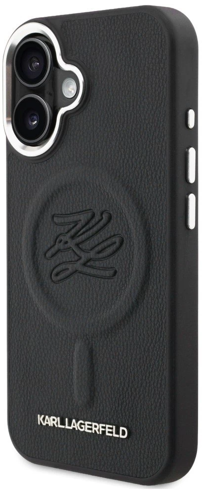 Karl Lagerfeld „MagSafe“ dėklas su inicialais ir metaliniu logotipu, skirtas „iPhone 16“ – Juodas