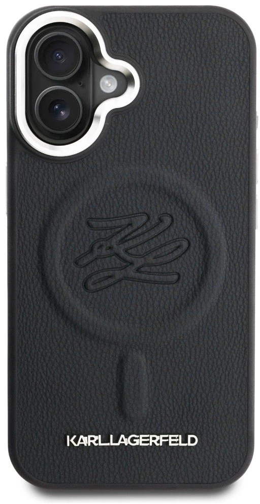 Karl Lagerfeld „MagSafe“ dėklas su inicialais ir metaliniu logotipu, skirtas „iPhone 16“ – Juodas