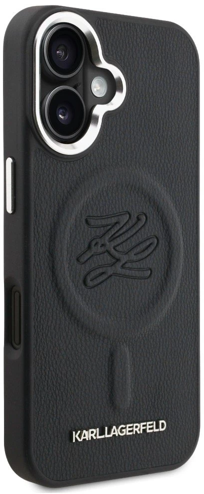 Karl Lagerfeld „MagSafe“ dėklas su inicialais ir metaliniu logotipu, skirtas „iPhone 16“ – Juodas