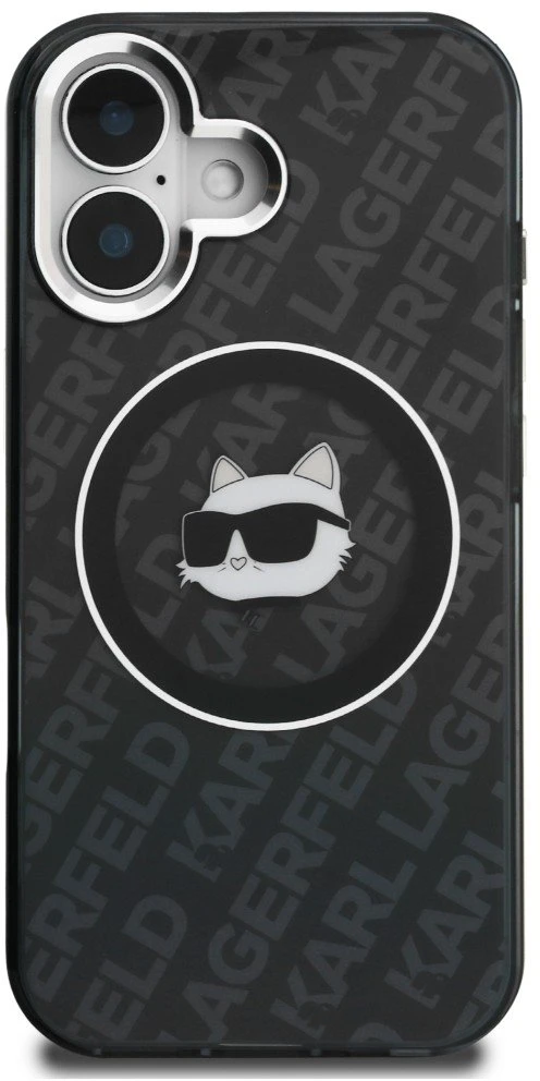 „Karl Lagerfeld IML Choupette“ galvos logotipo „MagSafe“ dėklas, skirtas „iPhone 16“ – juodas