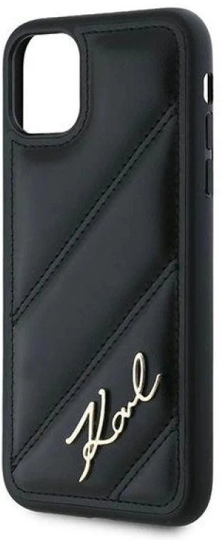 Karl Lagerfeld KLHCN61PQDSMGK Apple iPhone 11 / Xr 6.1″ juodos spalvos kietas dėklas Diagonal Quilted Script