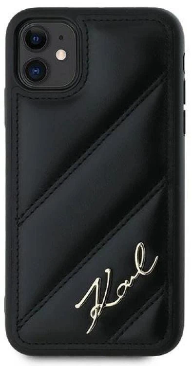Karl Lagerfeld KLHCN61PQDSMGK Apple iPhone 11 / Xr 6.1″ juodos spalvos kietas dėklas Diagonal Quilted Script