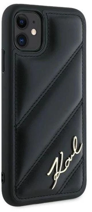 Karl Lagerfeld KLHCN61PQDSMGK Apple iPhone 11 / Xr 6.1″ juodos spalvos kietas dėklas Diagonal Quilted Script