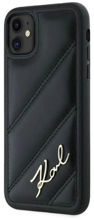 Karl Lagerfeld KLHCN61PQDSMGK Apple iPhone 11 / Xr 6.1″ juodos spalvos kietas dėklas Diagonal Quilted Script
