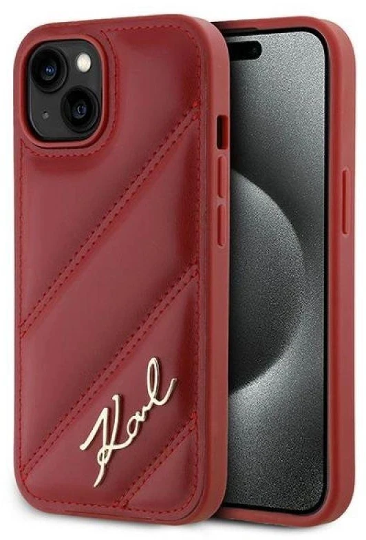 Karl Lagerfeld KLHCP15SPQDSMGR Apple iPhone 15/ 14 / 13 6.1″ red kietas dėklas Diagonal Quilted Script