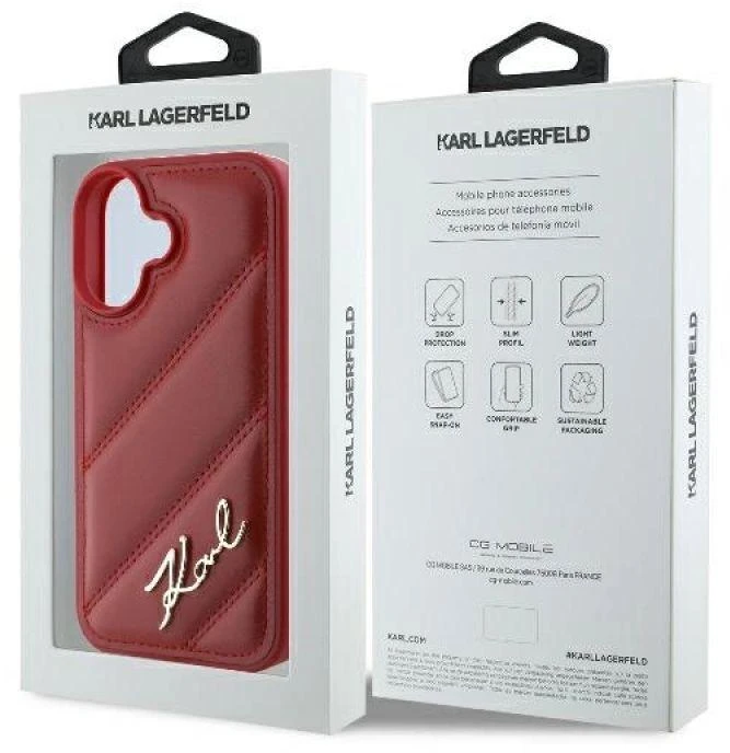 Karl Lagerfeld KLHCP16SPQDSMGR Apple iPhone 16 6.1″ red kietas dėklas Quilted Signature