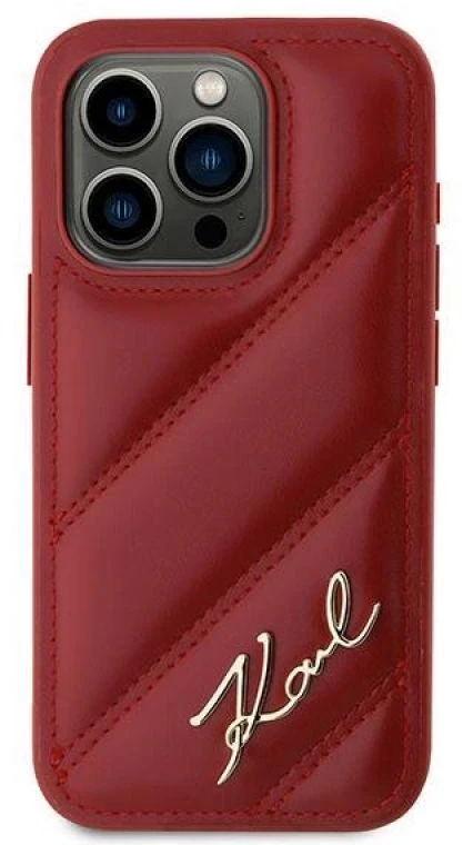 Karl Lagerfeld KLHCP15LPQDSMGR Apple iPhone 15 Pro 6.1″ red kietas dėklas Diagonal Quilted Script