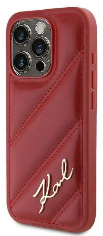 Karl Lagerfeld KLHCP15LPQDSMGR Apple iPhone 15 Pro 6.1″ red kietas dėklas Diagonal Quilted Script