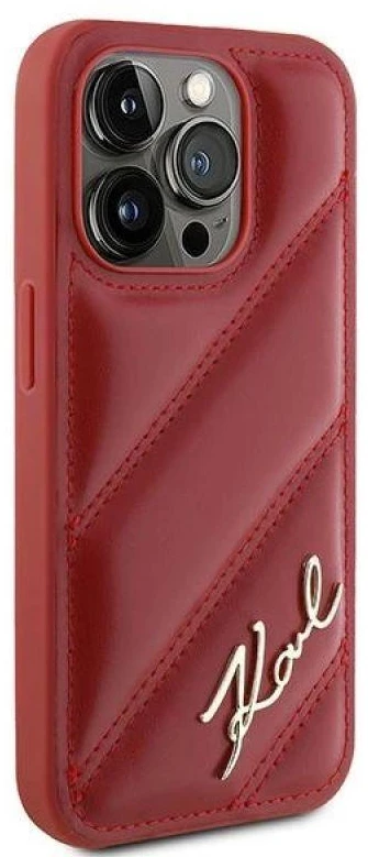 Karl Lagerfeld KLHCP15LPQDSMGR Apple iPhone 15 Pro 6.1″ red kietas dėklas Diagonal Quilted Script
