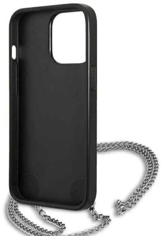 Karl Lagerfeld KLHCP13XPMK Apple iPhone 13 Pro Max 6,7″ kietas dėklas juodos spalvos Leather Textured and Chain