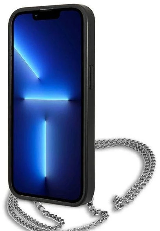 Karl Lagerfeld KLHCP13XPMK Apple iPhone 13 Pro Max 6,7″ kietas dėklas juodos spalvos Leather Textured and Chain