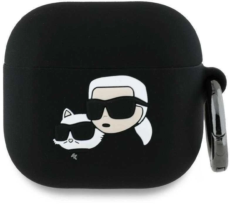Karl Lagerfeld KLA4RUNKCHK AirPods 4 dėklas juodos spalvos Silicone Karl&Chaupette Head 3D
