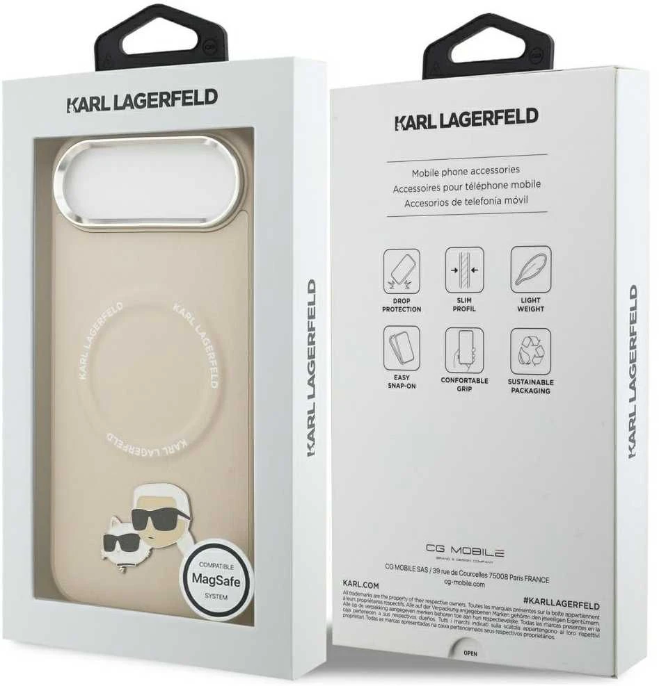 Karl Lagerfeld Karl & Choupette Pins MagSafe dėklas skirtas Apple iPhone Air rusvai gelsvas