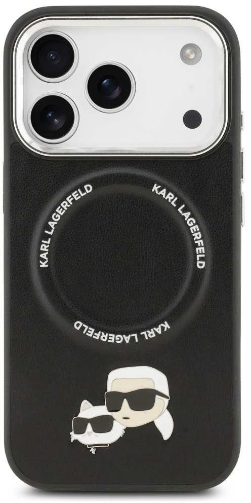 Karl Lagerfeld Karl & Choupette Pins MagSafe dėklas skirtas Apple iPhone 17 Pro juodos spalvos