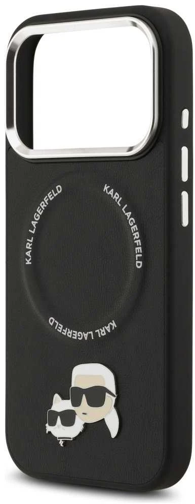 Karl Lagerfeld Karl & Choupette Pins MagSafe dėklas skirtas Apple iPhone 17 Pro juodos spalvos
