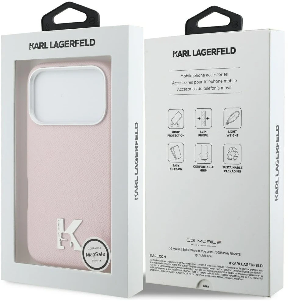Karl Lagerfeld dėklas, skirtas IPHONE 17 Pro Max, suderinamas su MagSafe KLHMP17X5PGFKHGP (PU FW W/ KHead logotipu), rožinis