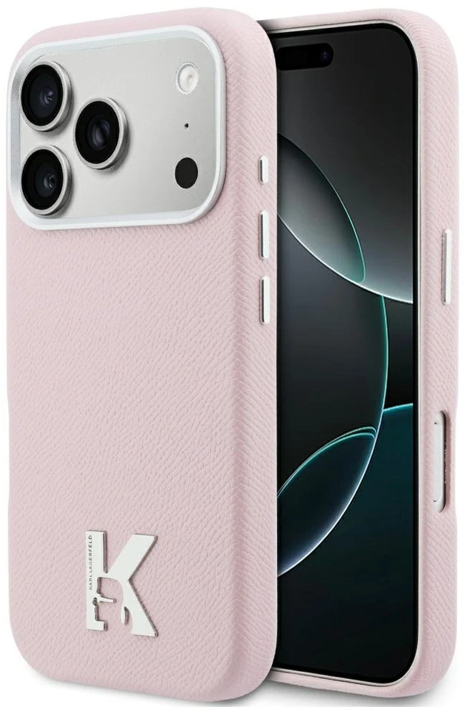 Karl Lagerfeld dėklas, skirtas IPHONE 17 Pro Max, suderinamas su MagSafe KLHMP17X5PGFKHGP (PU FW W/ KHead logotipu), rožinis